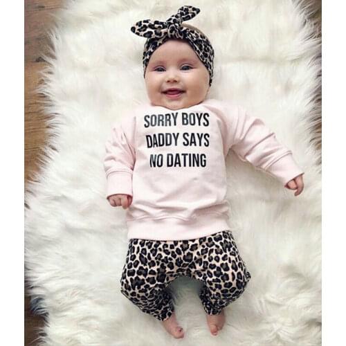 Dropshipping Infant Baby Girl Leopard Print Sweatshirt Hoodies Tops Pants Headband Outfit Clothes 3Pcs Warm Autumn 0-2Year