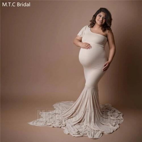 Long Mermaid Prom Dresses For Pregnant Women One Shoulder Sweep Train Plus Size Maternity Dress For Party Robe De Soiree Cheap