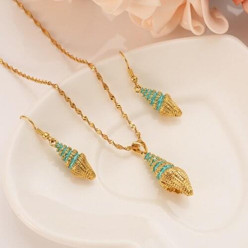 Dubai India Africa gold conch personality set fashion girl bride engagement wedding earrings necklace gift