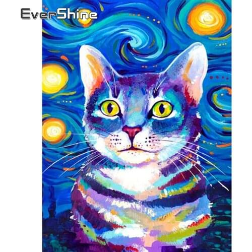 EverShine 5D DIY Diamond Painting Cartoon Picture Of Rhinestones Diamond Embroidery Cat Mosaic Art Starry Sky Cross Stitch Kits