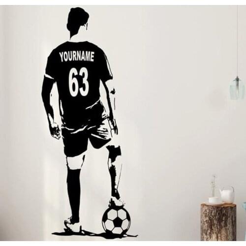 Soccer Wall Art Custom Name Football Decal Soccer Football Player Wall Decor Silhouette Vinyl Sicker