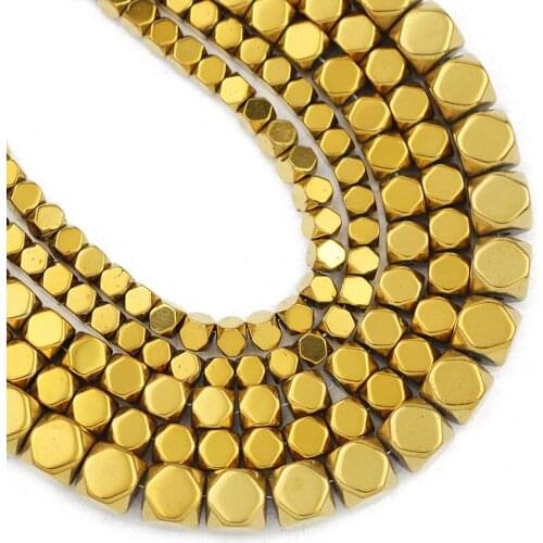 Natural Stone Faceted Square Gold Hematite Beads 3/4/6MM Cube Spacer Loose Beads for Jewelry Making DIY Bracelet Accessories