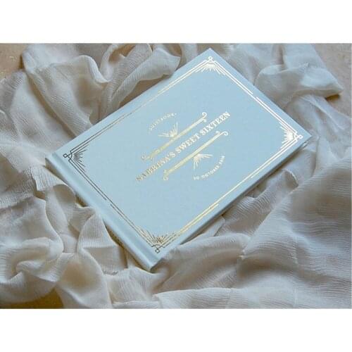 Personalize Mr and Mrs names Sweet Sixteen Guest Book White Gold Foil birthday landscape Custom Wedding guestbook photo book