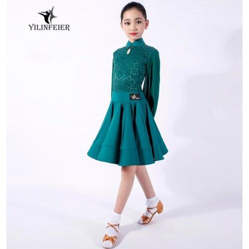 Latin dance costumes Childrens Dresses Cheongsam collar Lantern sleeves