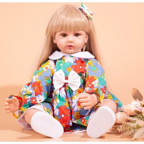 60CM Long Blond Hair Reborn Baby Dolls Real To Life Cloth Body Toddler Brinquedos Doll Toys Dressed Up Kids Playmate Gift