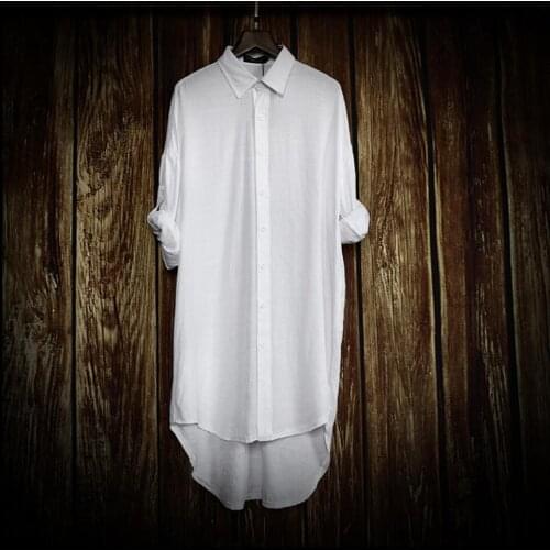 M-3xl Summer Men Dovetail Loose Medium-long Shirts Thin Sunscreen Solid Color Long-sleeve Shirt Hairstylist Singer Costumes