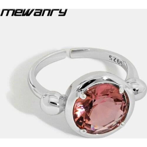 Mewanry 925 Sterling Silver Rings for Women New Trend Creative Elegant Vintage Party Jewelry Lover Gifts Pink Zircon Accessories