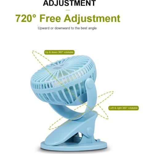 USB Mini Fan Desk Cooler Fan with Clamp Quiet Rechargeable Battery USB Charging Usb fan Gadget (Blue/Pink)