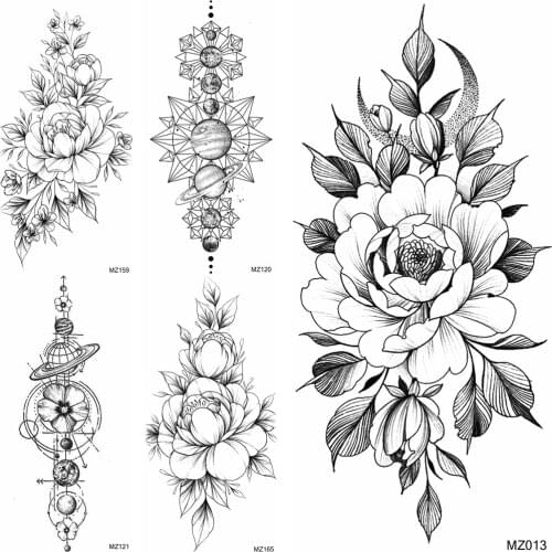 Minimalist Flower Temporary Tattoos Waterproof Geometric Planets Tatoos Fake Black Body Art Tatoo For Womens Fashion Decoration
