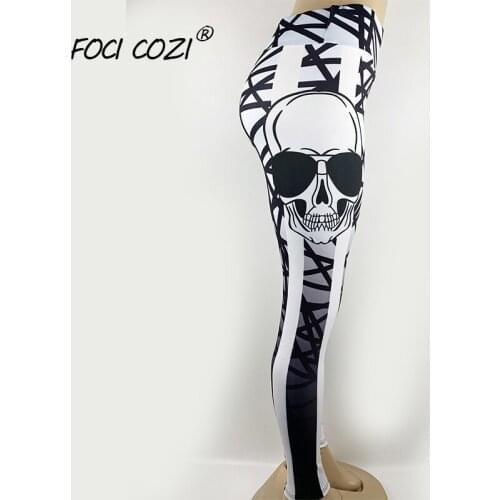 NEW STORE 2019 New Fashion Geometric Lines Skull Printing Leggings Push Up Fitness Sports Wear For Women Gym Skellington Purple