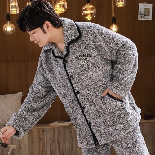 Coral Velvet Pajama Mens Autumn/winter Model Thick Warm Winter Frankincly Velvet Cation Home Clothing Suit Can Be Worn Outside