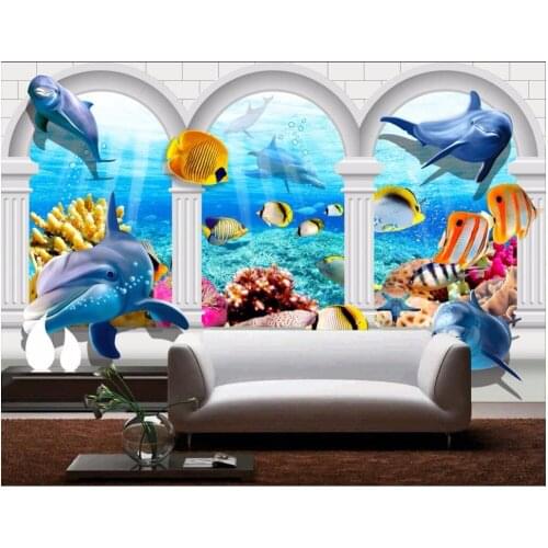 Custom photo 3d wallpaper Dolphin of the sea of Rome fish landscape home decor on a wall 3d wall murals wallpaper for bedroom