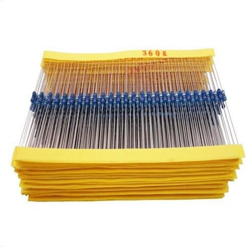 1000pcs 1/4W 0R-10M 1% Metal Film Resistor 0.25W 1 2.2 4.7 10 100 120 150 220 270 330 470 1K 2.2K 4.7K 10K 100K 470K 1M 10M ohms