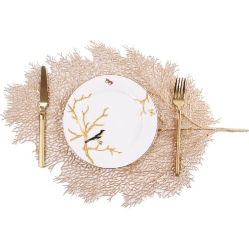 Christmas Back Leaf Placemat Simulation Coral Branch Placemat Decoration Gold-plated Western Placemat PVCplacemat Insulation Pad