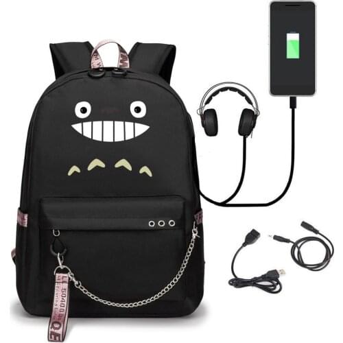 My Neighbor Totoro Anime USB Backpack With Chain Headphone Port School Bags Mochila Travel Laptop Bags