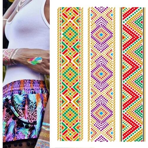 Temporary Tattoos Gold Silver Metallic Tattoo Arm Body Tattoo Cool Bracelet Bohemian Style Girl DIY Golden Flash Tattoos