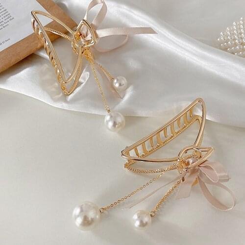 New Women Elegant Pearls Tassel Metal Hair Claws Hairstyle Make Headband Grab Clips Hair Clip Fashion Hair Accessories