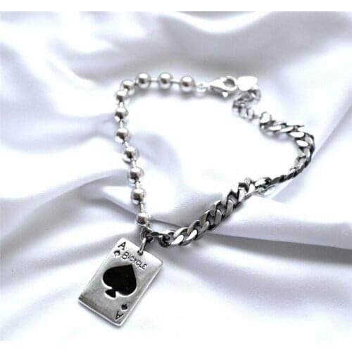 Sole Memory Retro Geometric Squares Poker Black Heart 925 Sterling Silver Female Resizable Bracelets SBR264