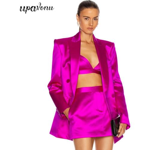 Free Shipping Elegant Purple Blazer Set Women Double Breasted Blazer & Short Vest & Skirt 3 Piece Set 2021 Fashion t Party Wear