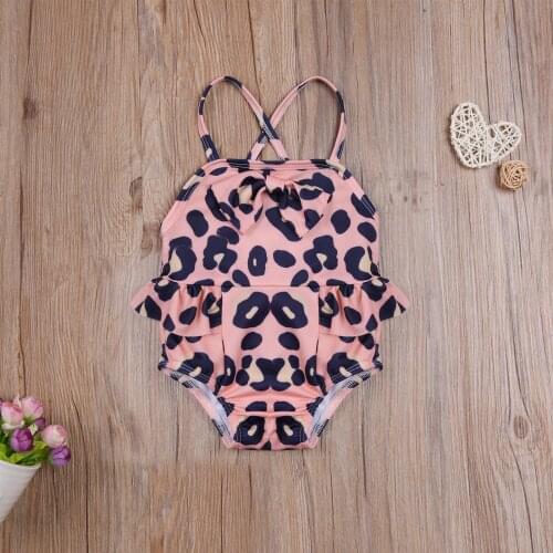 2021 0-3Y Child Baby Girls Leopard Swimsuit Cute Sleeveless Spaghetti Straps Piece Swimwear Bodysuit With Bow Bathing Suit