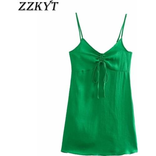 ZZKYT 2021 Women Summer Vintage Sexy Solid Bow Drawstring Mini Dress Fashion Sleeveless Backless Female Party Dresses Vestidos