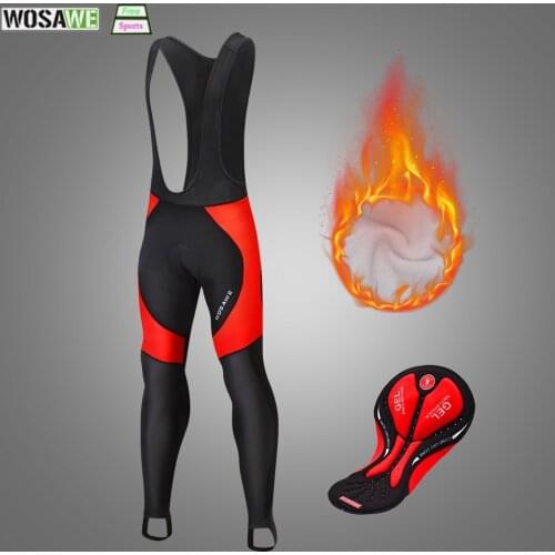 WOSAWE Winter Cycling Pants Fleece Windproof Cycling Bib Shorts Warm 3D Sponge Pad Winter Cycling Pants Bib Trouser