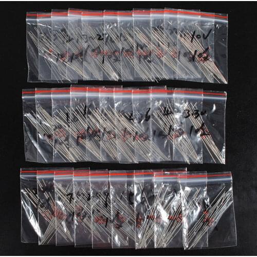 270pcs/lot 0.5W Zener Diode kit Assortment Set 1/2W 2V4-33V Zener Diode pack 12V 18V 5V1 5V6 3V3 3V6 4V3 4V7 6V2 6V8 7V5 20V 22V
