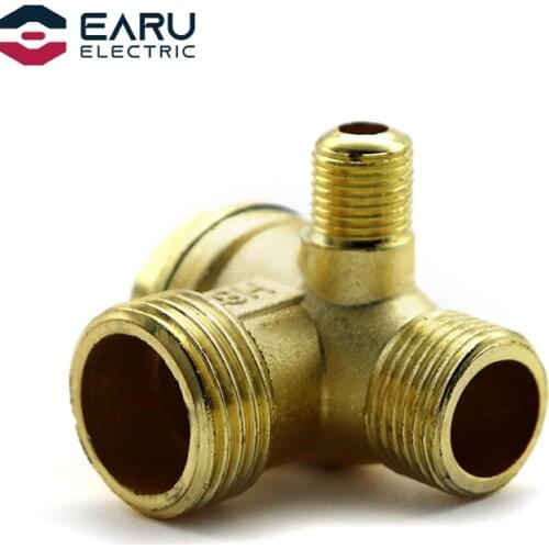 Male Thread 3 Way Metal Air Compressor Check Valve Gold Tone