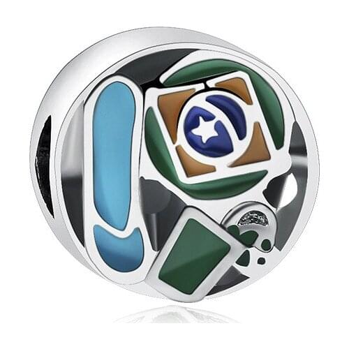 5PCS Original Jewelry Making Plated Enamel Brazil Flag Spacer Beads Metal Round Charms Fits European DIY Pendant Bracelets Men