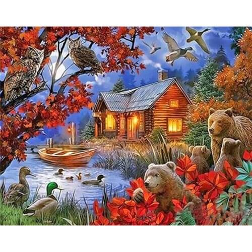 5D Diamond Painting Village Scenery Dream House Diamond Embroidery Bear Cross Stitch Full Rhinestone Mosaic Home Decor Christmas