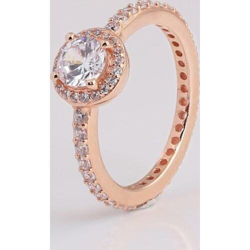 Authentic S925 Rose Pave Classic Elegance With Cystal Ring For Women Wedding Party fit Lady Fine Jewelry