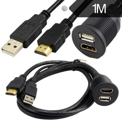 Car Boat Dash Flush Mount USB A Male to A Female +HDMI A Male to Female Extension Cable Lead Mounting Panel waterproof cable 2M