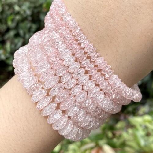 Natural Light Pink Cracked Crystal Rondelle Beads For Jewelry Making 6*3 8*4 10*5mm Spacer Loose Beads Diy Bracelet Necklace