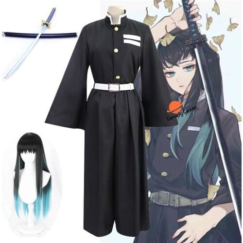Disfraz de Cosplay de Anime Demon Slayer para hombre y mujer disfraz de Tokitou Muichirou, peluca, pantalones, espada de