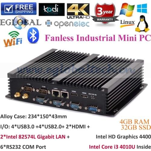 Eglobal Mini Computer Fanless Mini PC Windows 10 Core i5 4200U I3 4010U Dual LAN 6*RS232 industrial PC Rugged PC Mini Nettop Pc