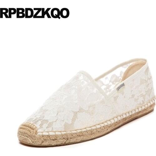 Hemp white women breathable large size shallow comfortable espadrilles ladies slip on beautiful flats shoes mesh chinese lace