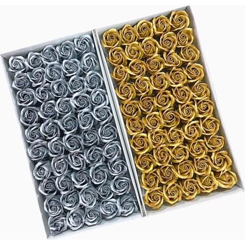 Hot Sale Soft Romantic Fragrant 3 Layers Gold Silver Rose Head Artificial Decoration Wedding Bouquet Gift Boxes Soap Flowers