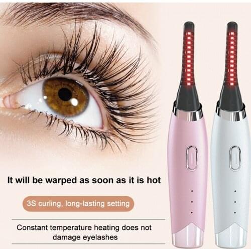 Makeup Tools Mini Handheld Heated Eyelash Curler USB Rechargeable Home Electric Curved Travel Long Lasting Portable Salon