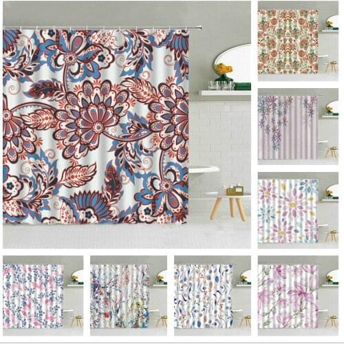 Creative Flower Pattern Shower Curtain Beautiful Floral Leaves Art Graphic Bathroom Curtains Waterproof Fabric Home Decoration