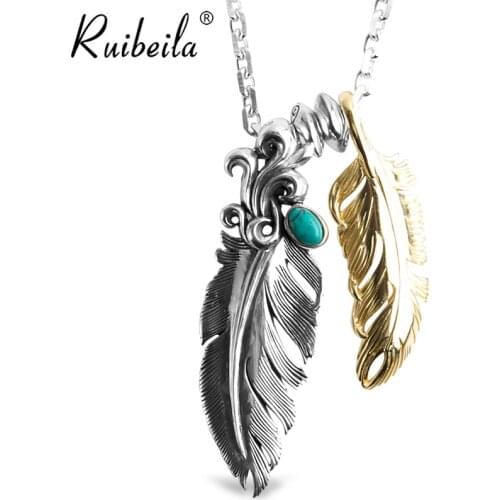 Ruibeila style indien turquoise pendentif en argent sterling 925 Takahashi Goro collier pull en plumes sculpté à la main