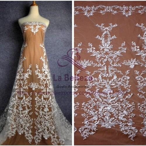 La Belleza Off white polyster embroidery wedding dress lace fabric 51" width