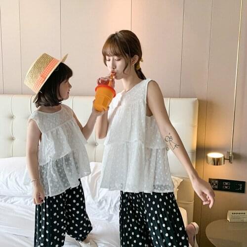 Mother Daughter Summer Lace T Shirt+Pants 2Pcs Clothing Set Mom And Daughter Home Wear Kids Girls Mother Family Matching Outfit
