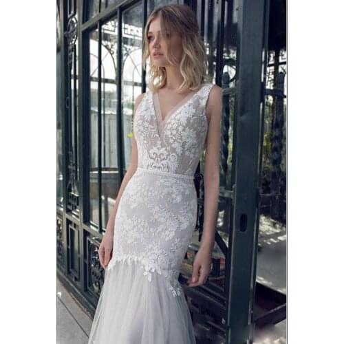 Limor Rosen 2019 Wedding Dresses Sexy V Neck Backless Sleeveless Beach Bridal Gowns Lace Appliqued Mermaid Wedding Dress Vestido