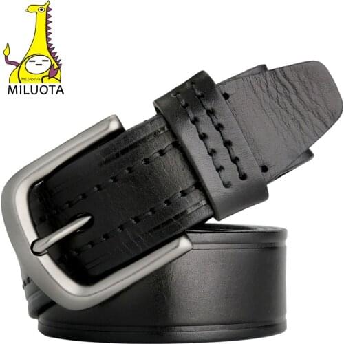 [MILUOTA] 100% Genuine Leather Belt Man Fashion Metal Buckle Cowhide Belts for Men Jeans Strap Luxury MU052