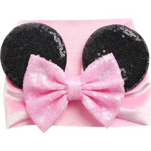 Disney Girl Sequins Bows Mouse Ears Winter Headband Hair Accessories For Girls Hot-Sale Trendy Soft Velvet head wrap For Kids