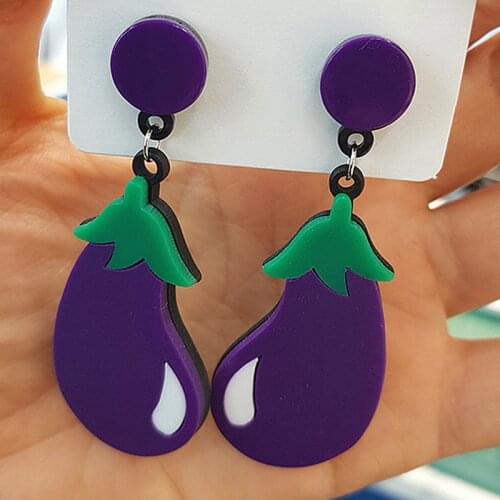 Fashion Summer Acrylic Fruit Eggplant Big Earrings For Women Punk Hip-Hop Pear Long Earrings For Women Girl Party Club Jewelry