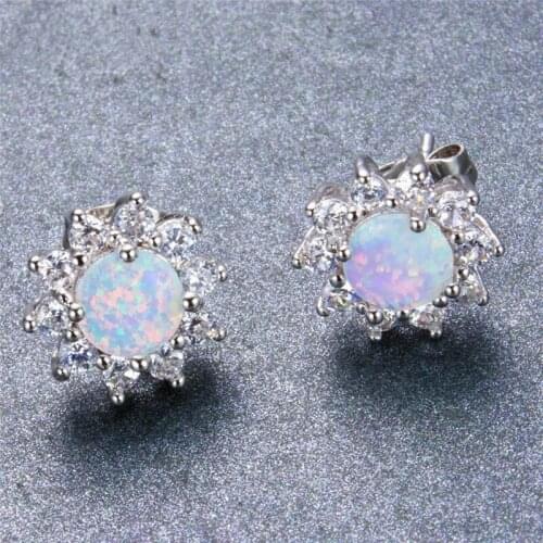 Fashion Crystal Zircon Earrings Vintage Round White Imitation Opal Stud Earrings For Women Accessories Wedding Girl Gift
