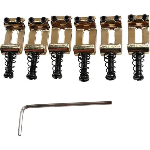 Musiclily Pro 10.5mm Steel Vintage Style Guitar Tremolo Bridge Saddles for Strat Stratocaster Electric Guitar, Gold (Set of 6)