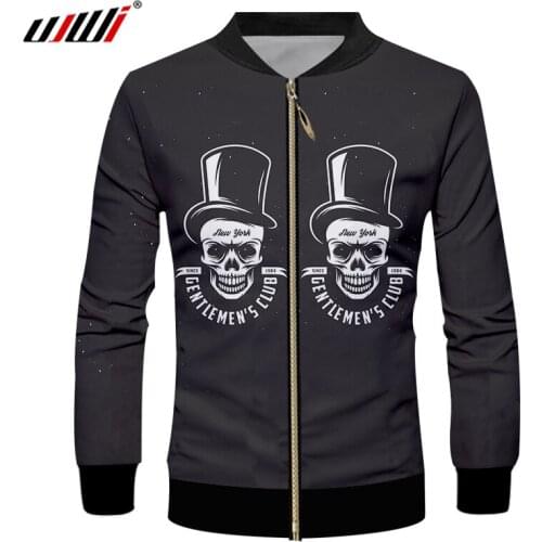 UJWI 3D Printed Hat Skulls Mens Zipper Coat High Quality Fitness Tops The New Listing Man Large Size Hipster Zip Jacket