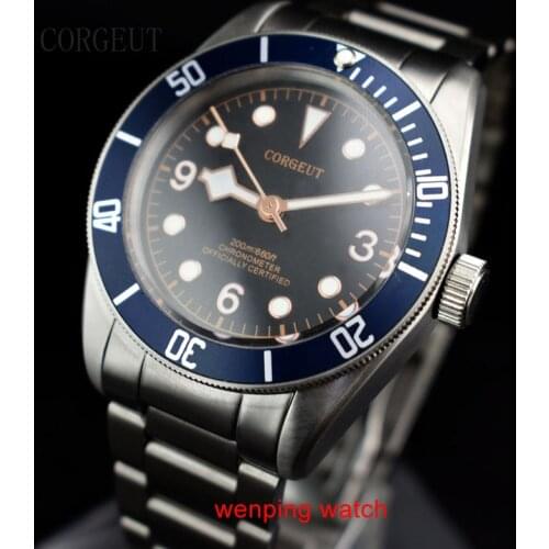 Corgeut 41mm black sterial dial orange marks blue Bezel bracelet sapphire glass Automatic Mens watches E2413
